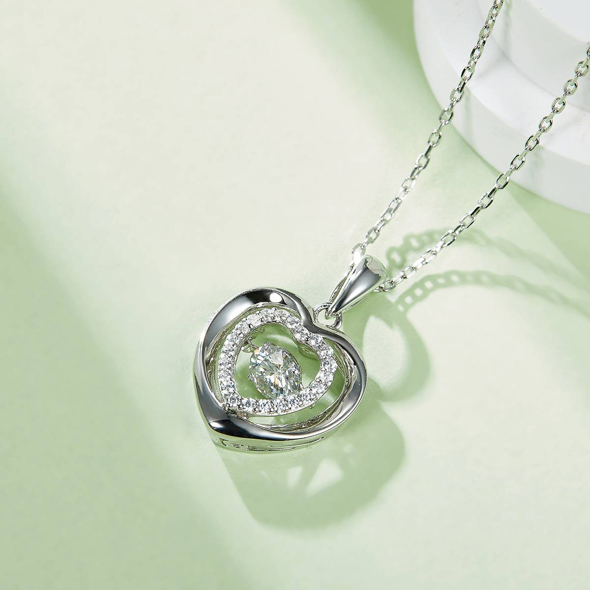 Dynamic and Heartwarming S925 Silver Plated Platinum Moissanite Necklace 50 Points D-Class